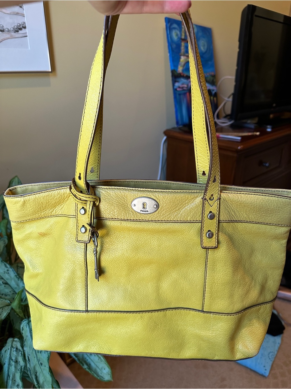 Fossil mustard Yellow Leather Tote Bag